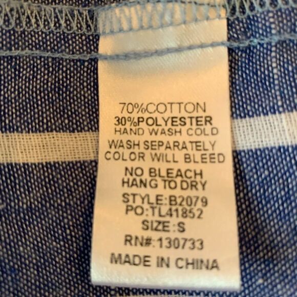 Umgee Chambray Nautical Linen Look Striped Tiered Frayed Tank Dress Sz S - Picture 2 of 8